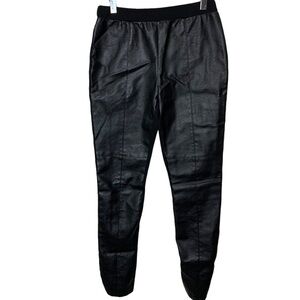 𝅺Simons Faux Leather Pants Sz Xl Black Hi Rise Stretch Fabric Panels Minimalist